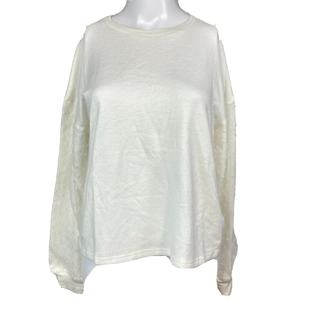 NWT Lush Sweater Women S White Lightweight Knit Lace Balloon Sleeve Pullover Top